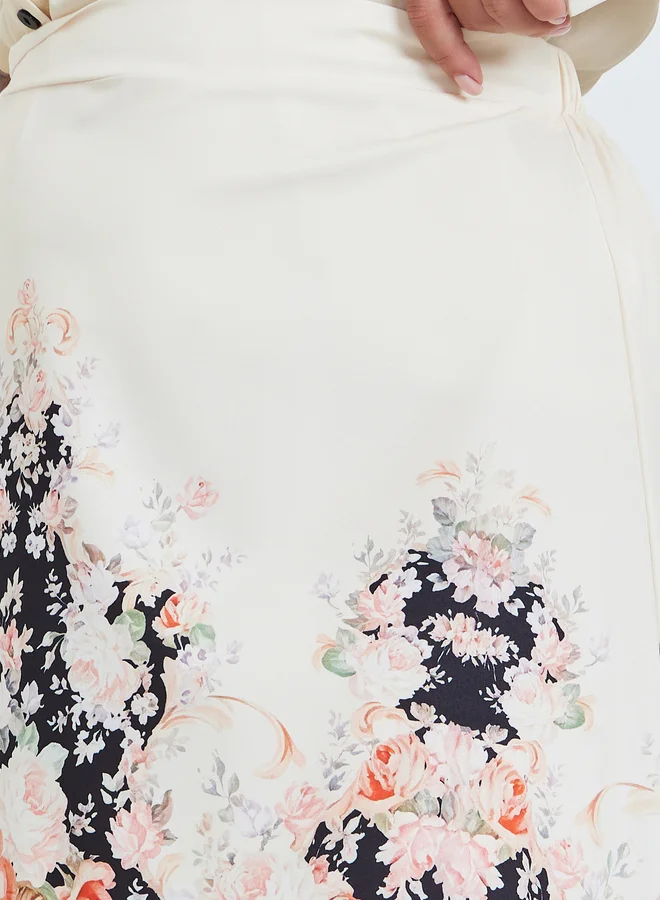 ستايلي تنورة ميدي بنقشة زهور وحافة واسعة مقاس كبير